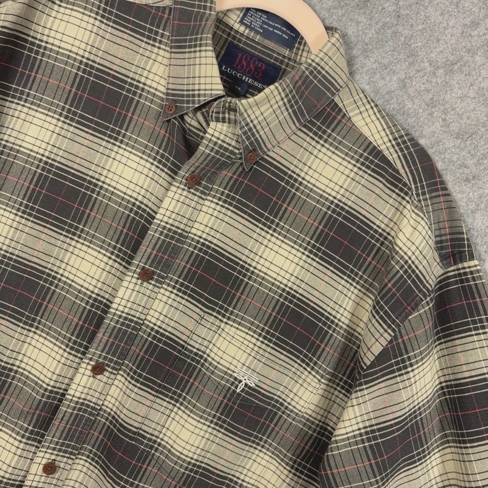 Lucchese 1883 Button Down Shirt Mens XL Black Tan Plaid Pocket Logo Western